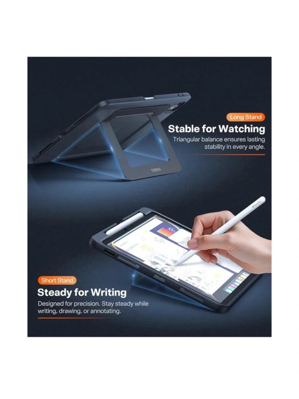 Black iPad Pro 11” 4th, 3rd, 2nd, 1st Gen Kickstand Case with Pencil Holder